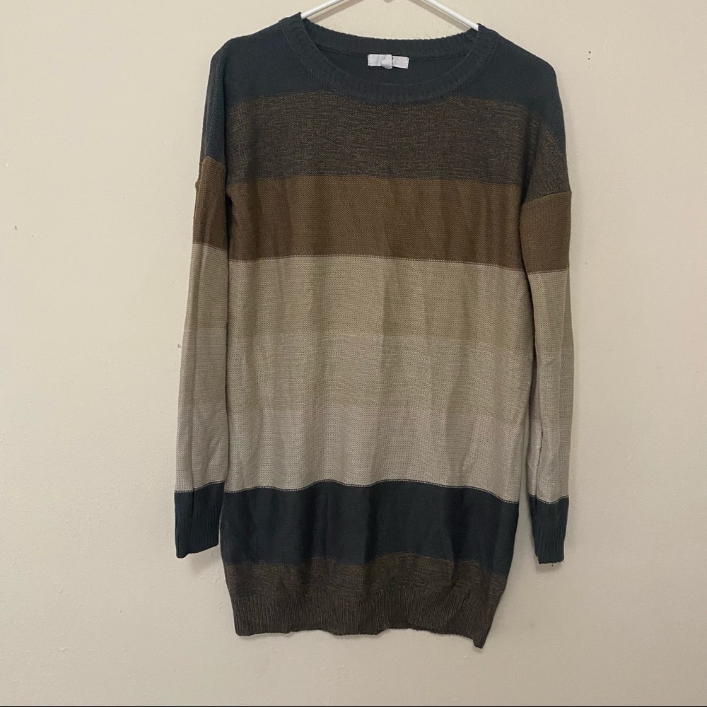 Jack Striped Color Block Long Sweater Brown Tan Blue XS